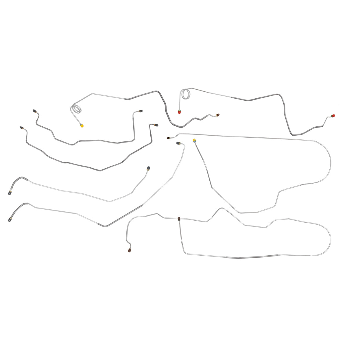 1981-87 Chevrolet GMC Truck 4WD 1 Ton Std Cab Long Bed Dual Rear Wheels Without Load Valve Power Disc Complete Brake Line Kit 9pc, Stainless