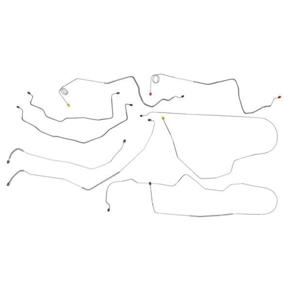 1981-87 Chevrolet GMC Truck 4WD 1 Ton Std Cab Long Bed Dual Rear Wheels Without Load Valve Power Disc Complete Brake Line Kit 9pc, Stainless