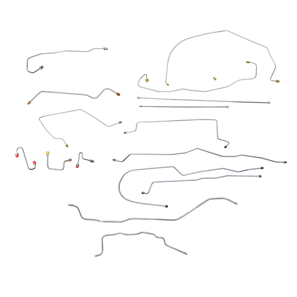 1990-94 2WD Chevy Truck Power Disc Brake Line Kit, 3/4 Ton, Ext. Cab Longbed, 11 pc, Stainless