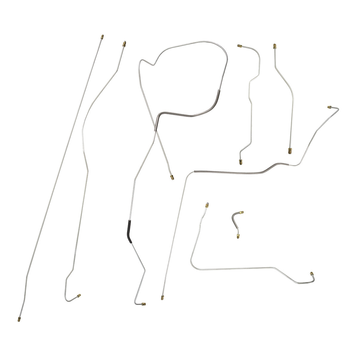 1953 (Late-M/C Line Changes) Chevrolet Corvette w/Two-Piece F to R Manual Drum Complete Brake Line Kit 8pc, Stainless