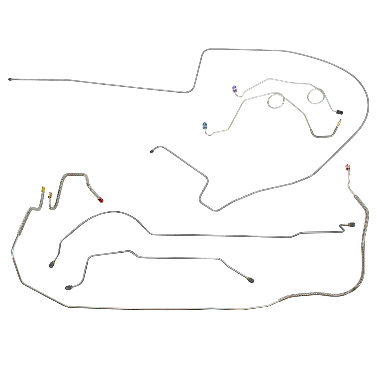 1967 Dodge Coronet/Charger Straight Right Front, 8 3/4 Rear Manual Drum Brake Line Kit 7pc, Stainless