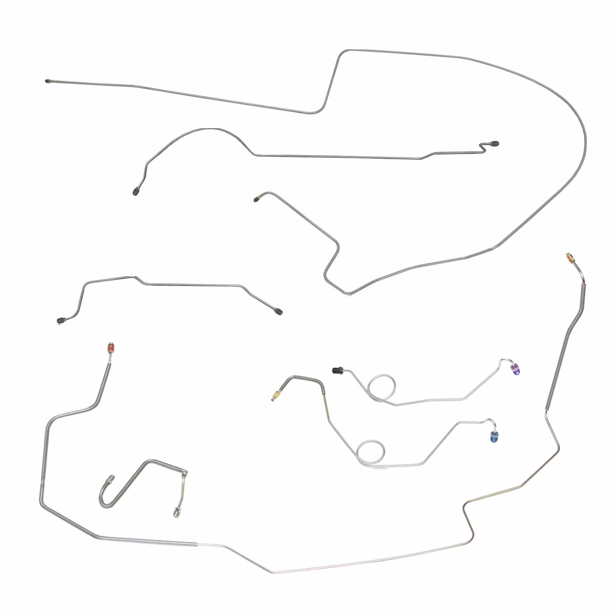 1967 Dodge Coronet/Charger w/Hump Right Front, 8 3/4 Rear Power Drum Brake Line Kit 7pc, Stainless