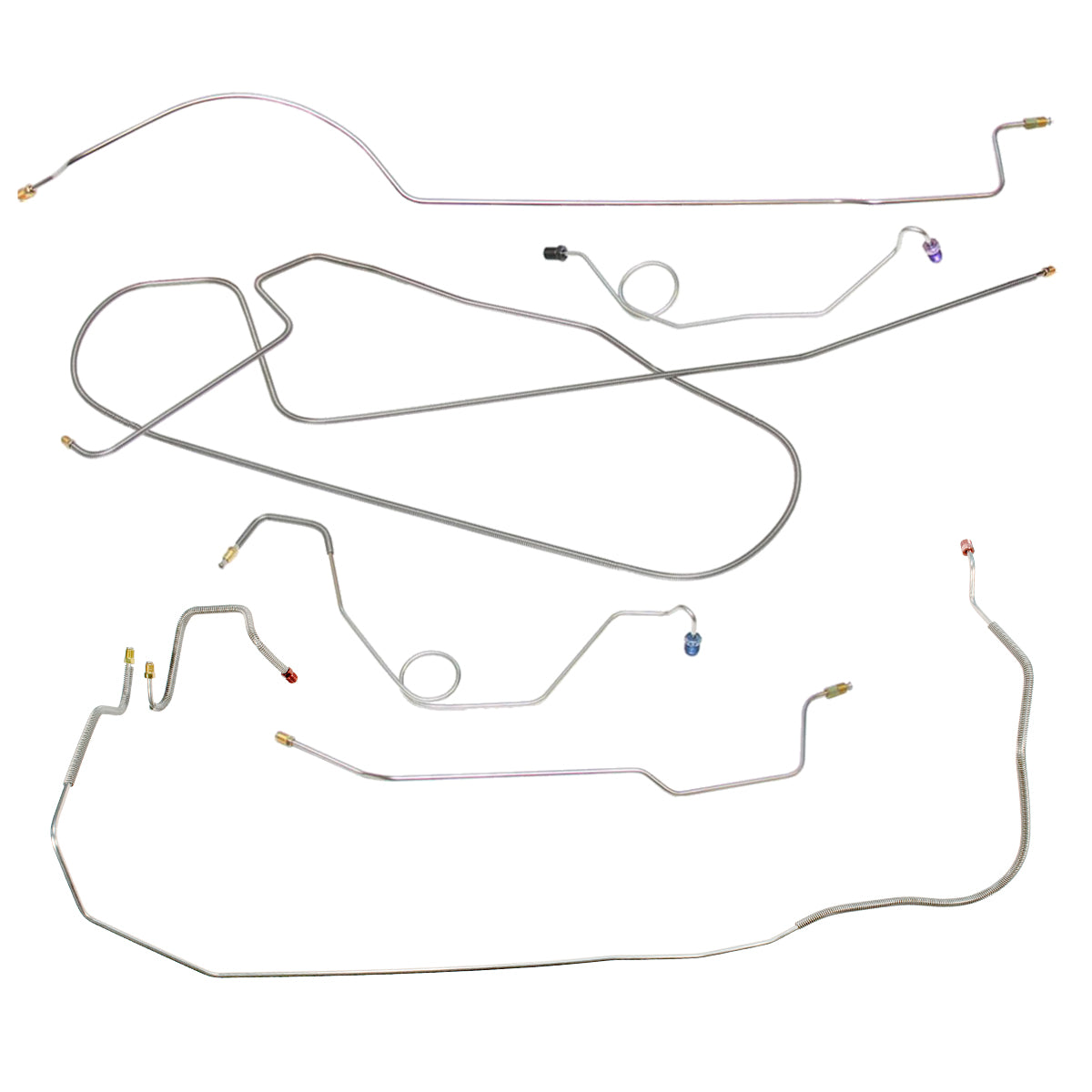 1967 Dodge Coronet/Charger w/Straight Right Front, 8 3/4 Rear Power Disc Brake Line Kit 7pc, Stainless