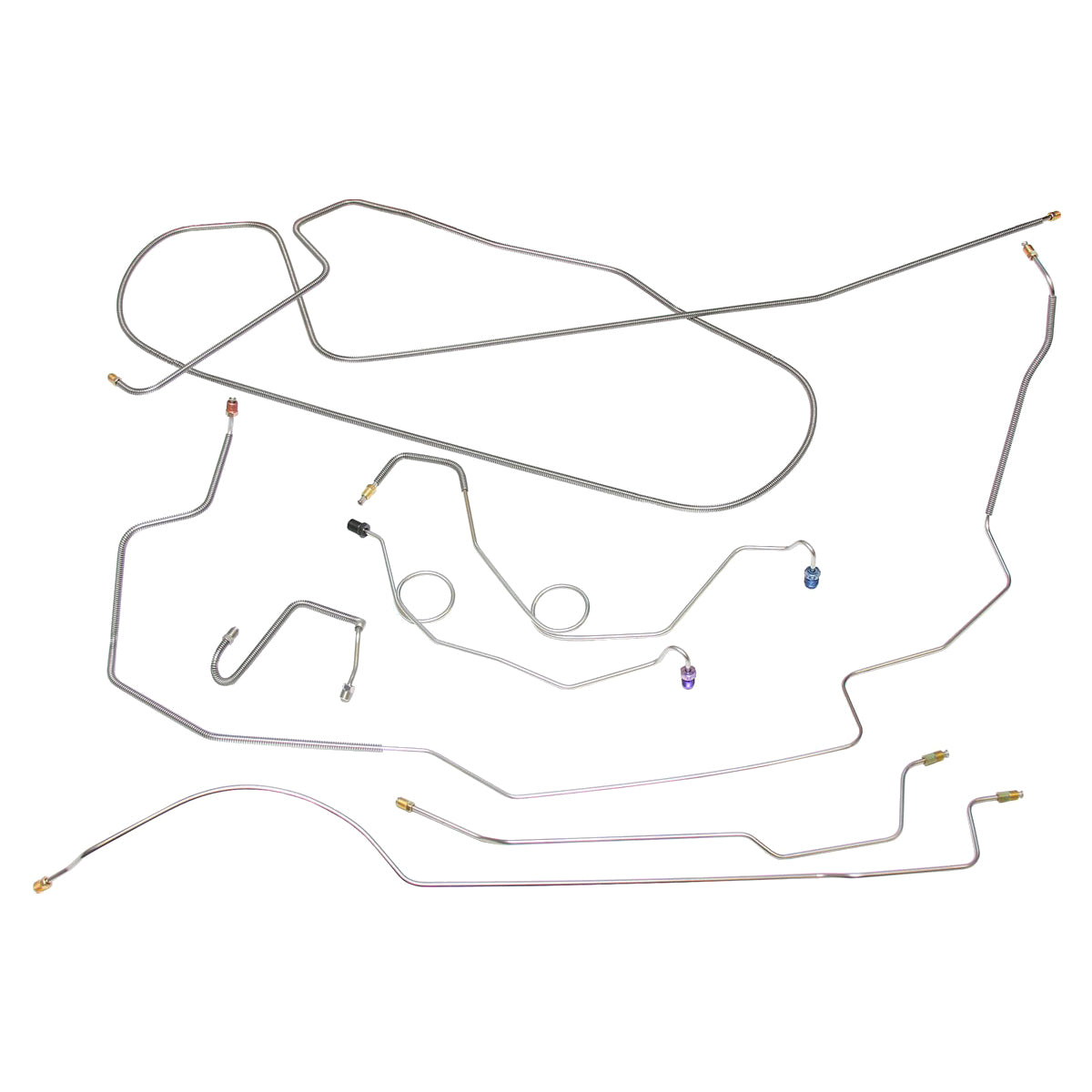 1968-69 Dodge Coronet Charger  Left Port Master 1pc F to R, 8-3/4 Axle Power Disc Brake Line Kit 7pc, Stainless