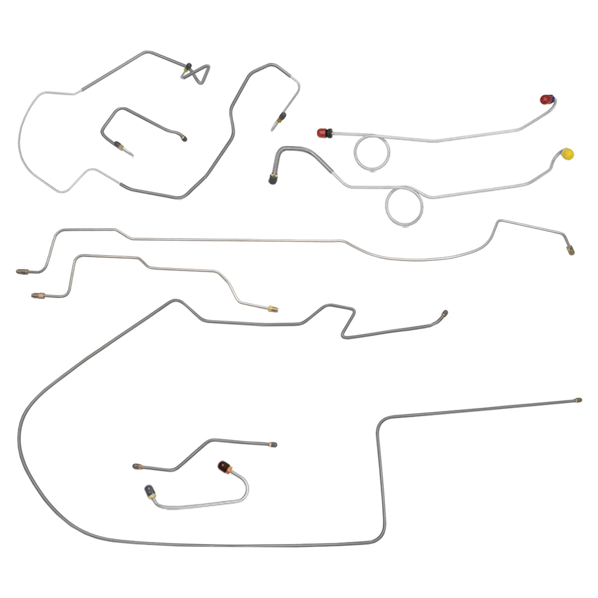 1970 Dodge Coronet/Charger w/Right-Port M/C, Two-Piece F to R, Dana Rear Power Disc Brake Line Kit 9pc, Stainless