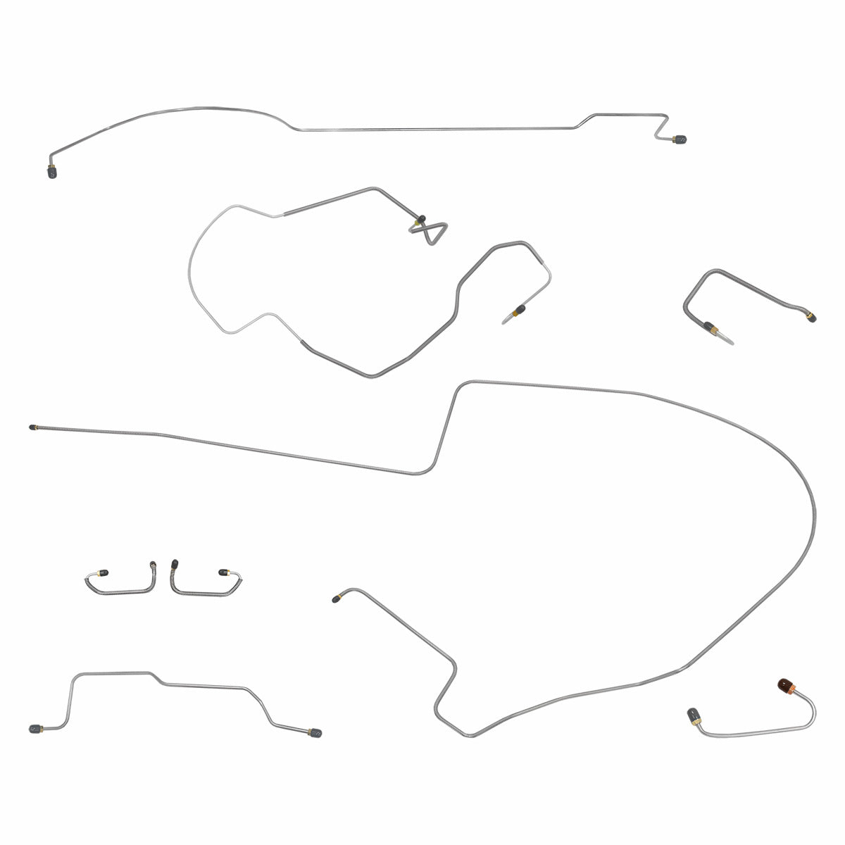 1970 Dodge B-Body/Coronet/Charger 426CID "Hemi" w/Left-Port M/C, One-Piece F to R, 8 3/4 Rear Power Disc Brake Line Kit 8pc, Stainless