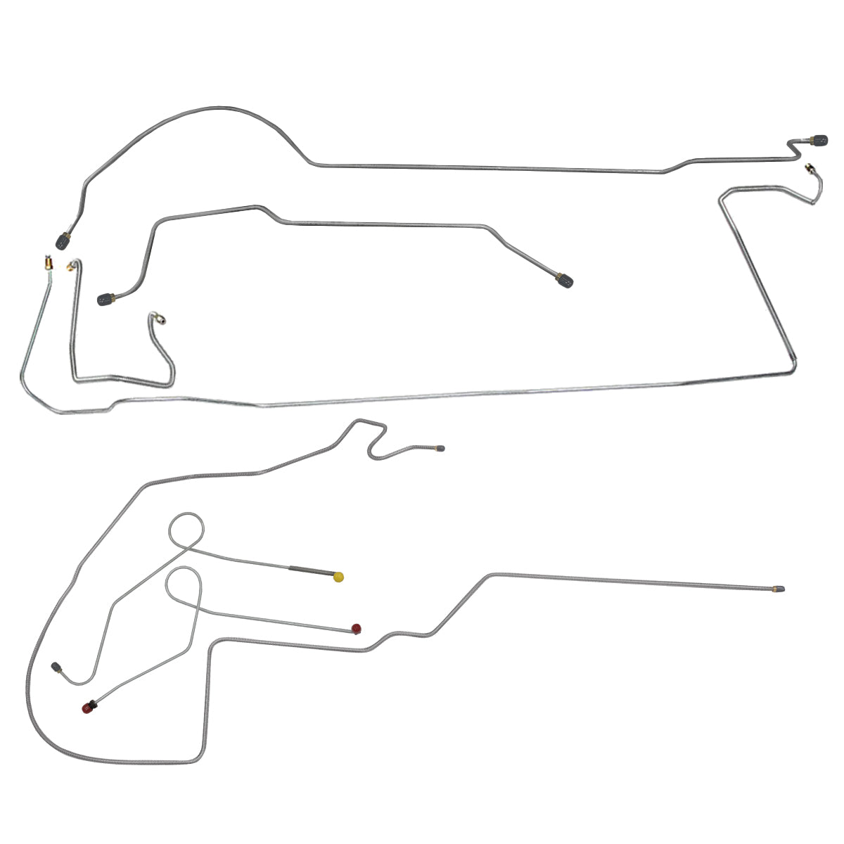 1967 Dodge A-Body Dart/GT w/Two-Piece F to R, 8 3/4 Rear Power Disc Brake Line Kit 8pc, Stainless