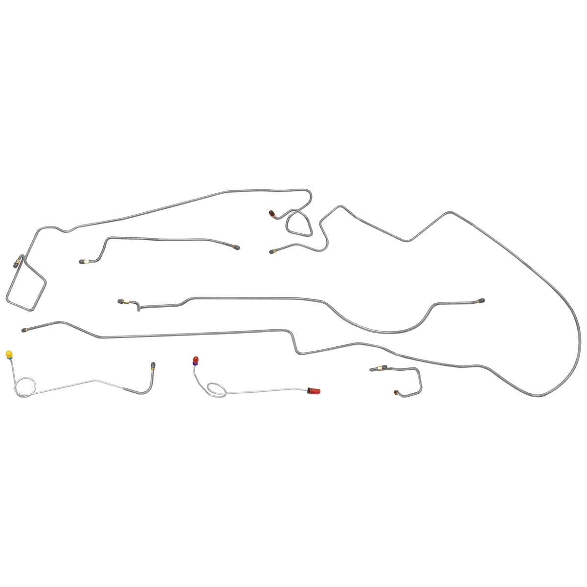 1974-76 Dodge Dart GT Complete Manual Drum Brake Line Kit 7pc, 8 1/4 Rear Axle, Stainless