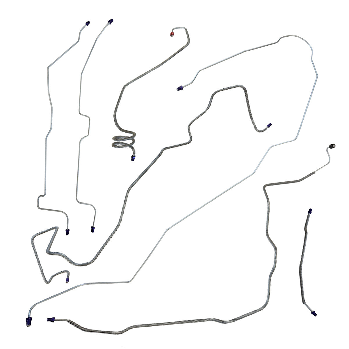 1986 Ford Bronco II 4wd Power Disc Brake Line Kit (Curly Q MC Line, w/Tee, w/o Valve) 7pc, Stainless