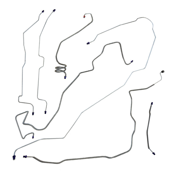 1986 Ford Bronco II 4wd Power Disc Brake Line Kit (Curly Q MC Line, w/Tee, w/o Valve) 7pc, Stainless