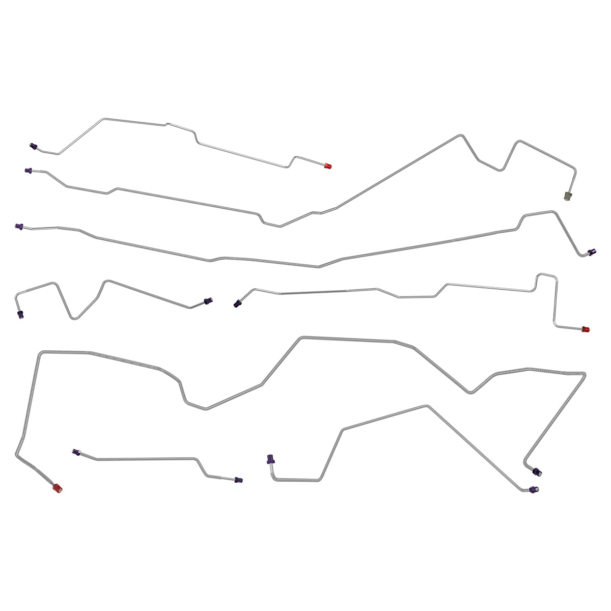 1987-88 Ford Bronco II 4WD With Tee No Valve 2pc F to R Power Disc Brake Line Kit 8pc, Stainless