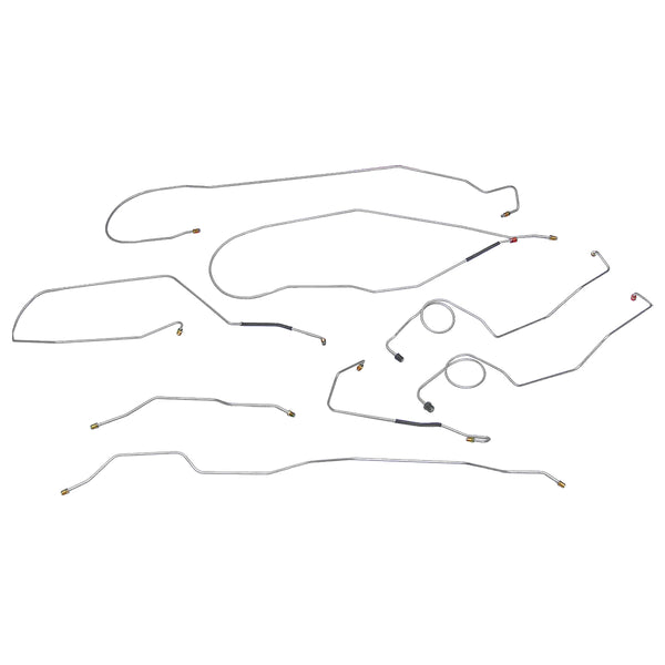 1967-70 Ford F100 F150 2wd Power Drum Brake Line Kit 8pc, Longbed, Stainless