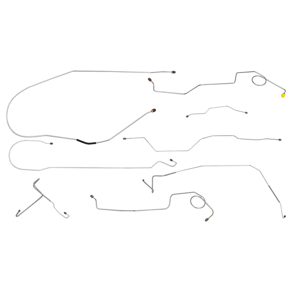 1972 Ford F100 F150 2WD Std Cab Long Bed Power Drum Brake Line Kit 8pc, Stainless