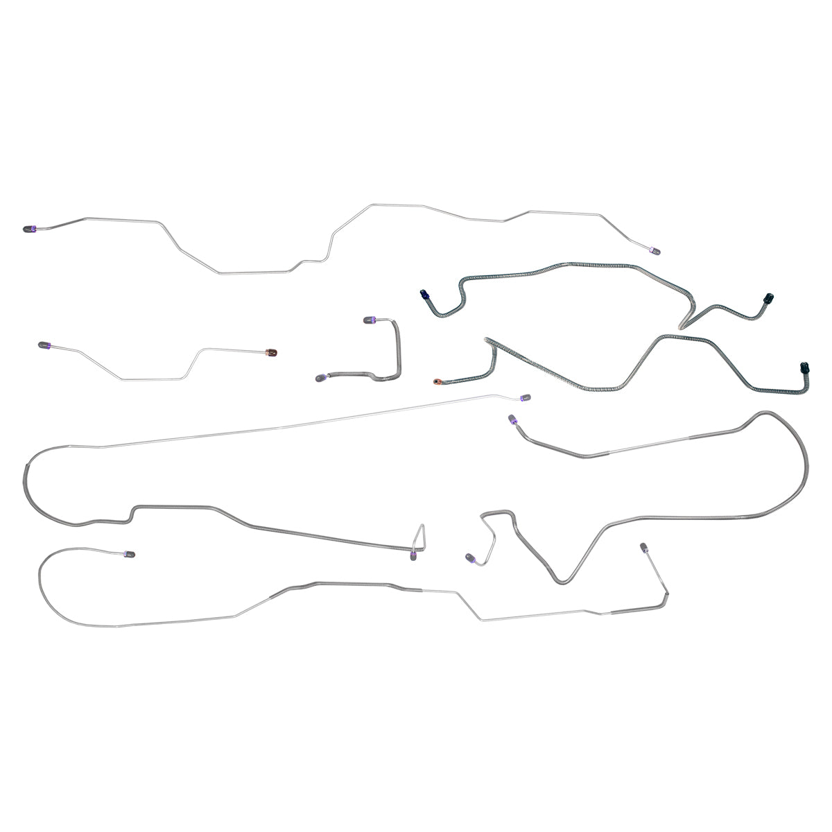 1987-89 Ford F250 F350 2WD Std. Cab Longbed (w/Single Rear Wheels) Complete Power Disc Brake Line Kit 8pc, Stainless