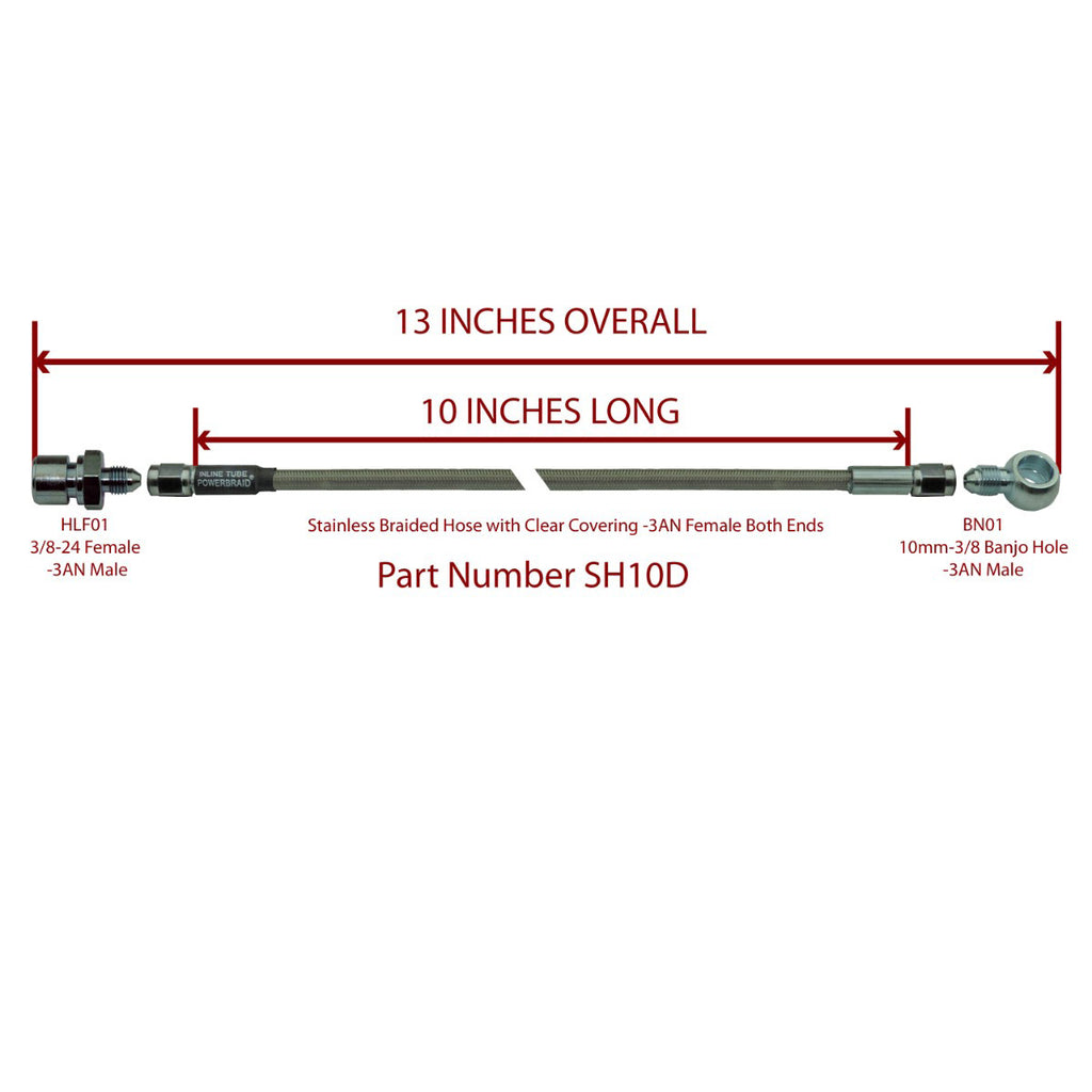13" Stainless Braided Hose With 3/8-24" Female To 10mm Banjo