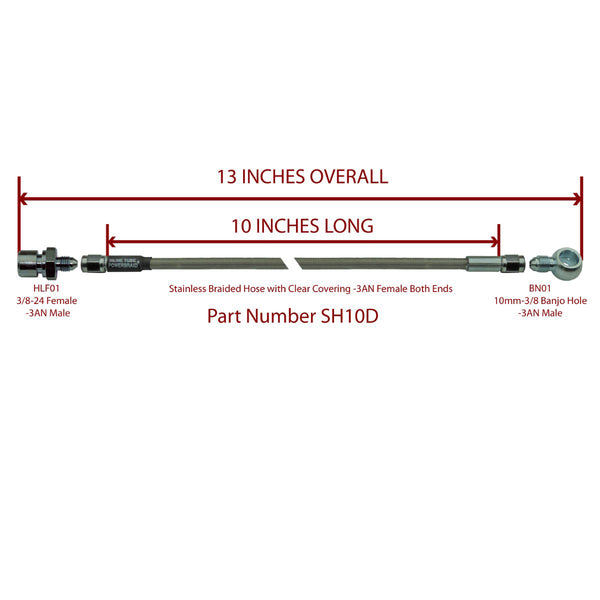 13" Stainless Braided Hose With 3/8-24" Female To 10mm Banjo