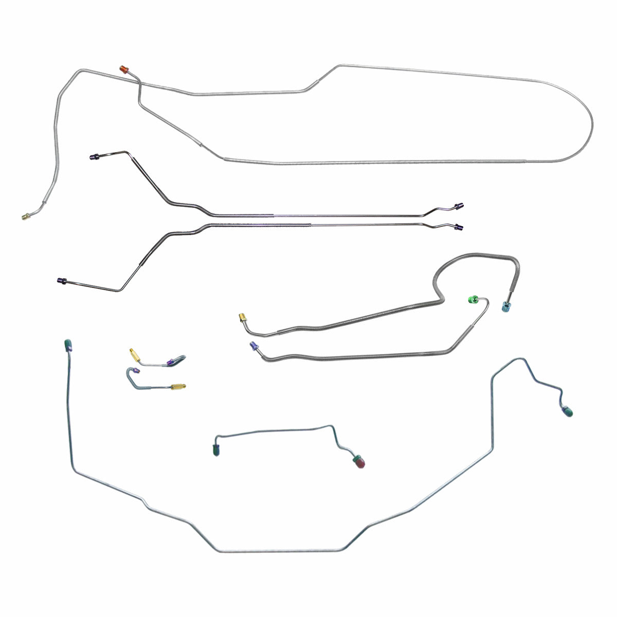 1969 Oldsmobile Cutlass/442/F85 Convertible Manual Drum Brake Line Kit w/Wheel Lines 9pc, Stainless