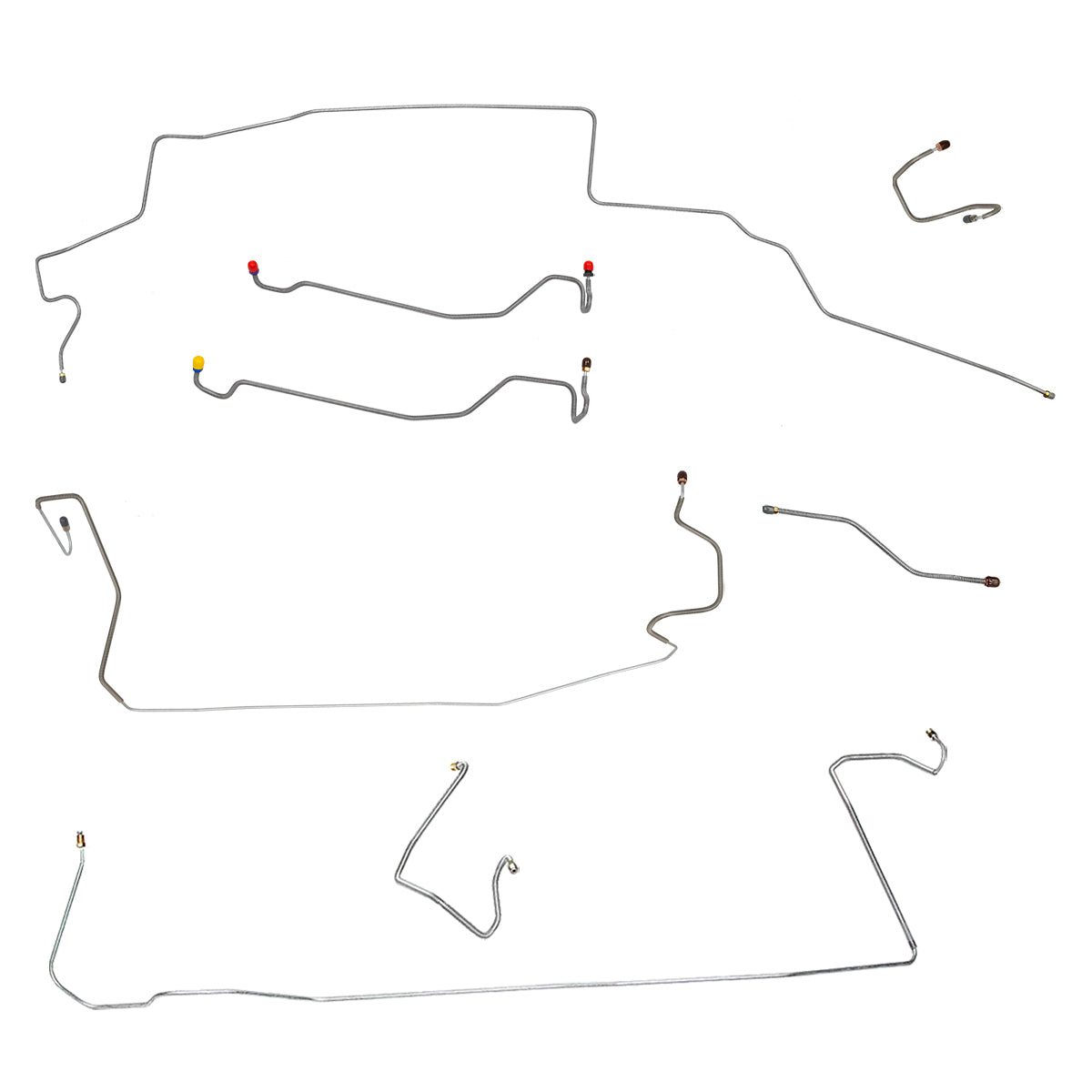 1970 Plymouth Duster/Valiant/Demon w/Two-Piece F to R, 8 3/4 Rear Power Disc Brake Line Kit 8pc, Stainless