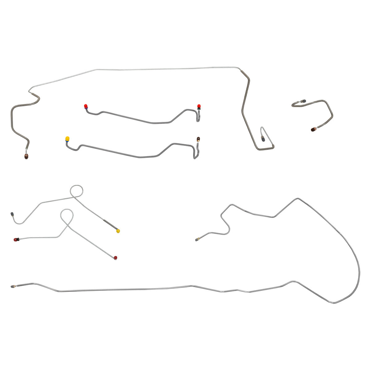 1971-72 Plymouth Duster Valiant Demon One-Piece F to R, 8 3/4 Rear Power Disc Brake Line Kit 7pc, Stainless