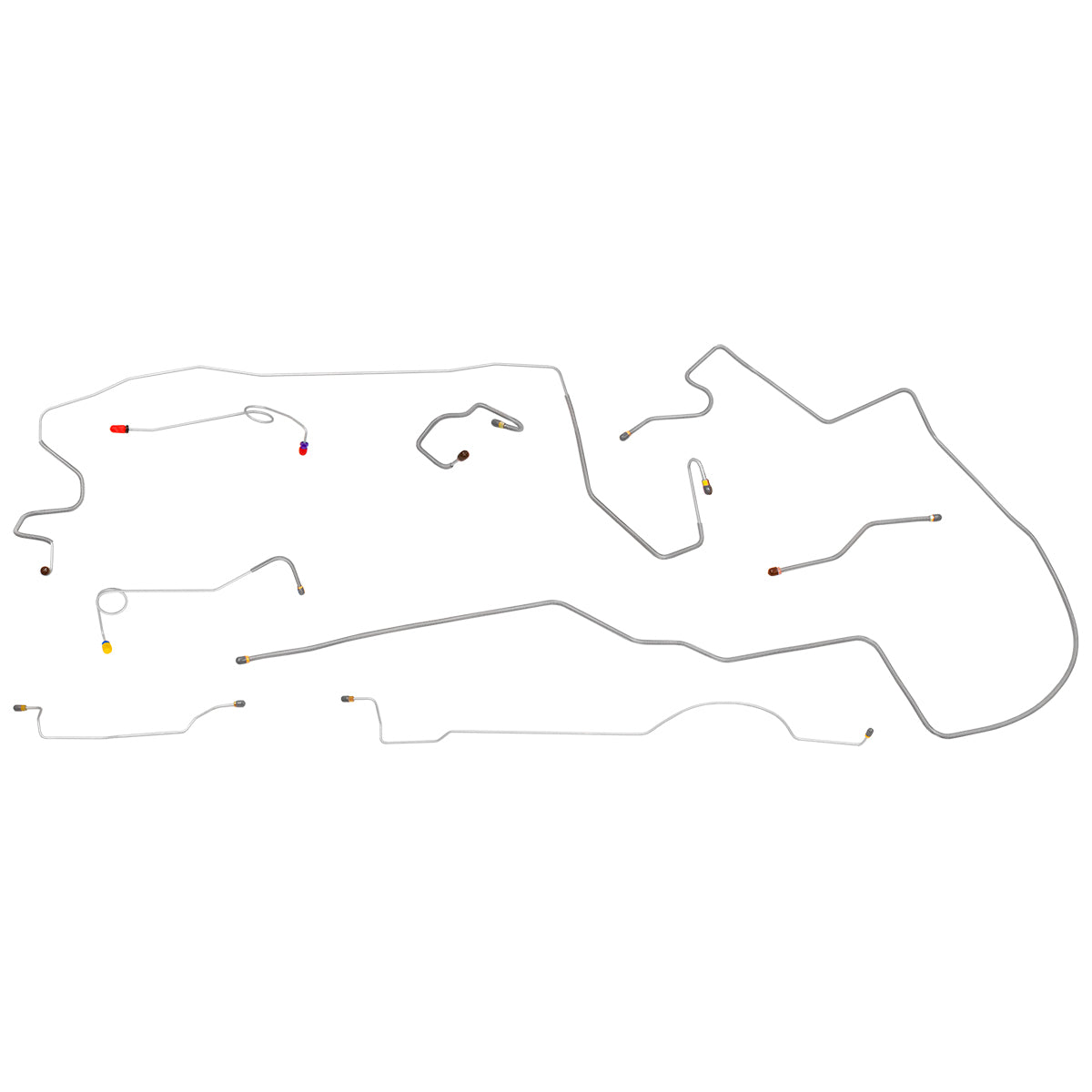 1970 Plymouth Duster Valiant Demon Two Piece F to R, 8 3/4 Rear Manual Disc Brake Line Kit 8pc, Stainless