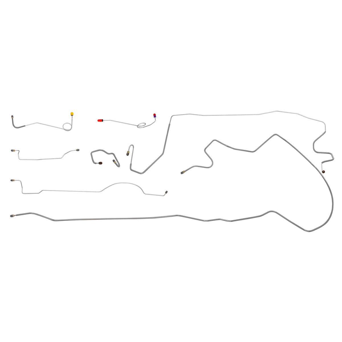 1971 Plymouth Duster Valiant Demon 108" WB 8-3/4 Axle 1pc F to R Manual Disc Brake Line Kit 7pc, Stainless