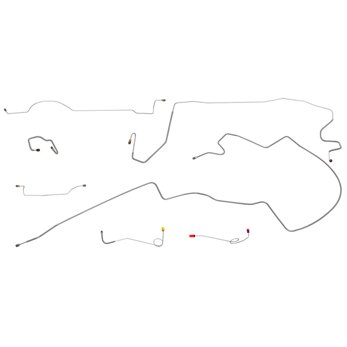 1972 Plymouth A-Body Dodge Demon 108" WB 8-3/4" Axle, 1pc F to R Manual Disc Brake Line Kit 7pc, Stainless