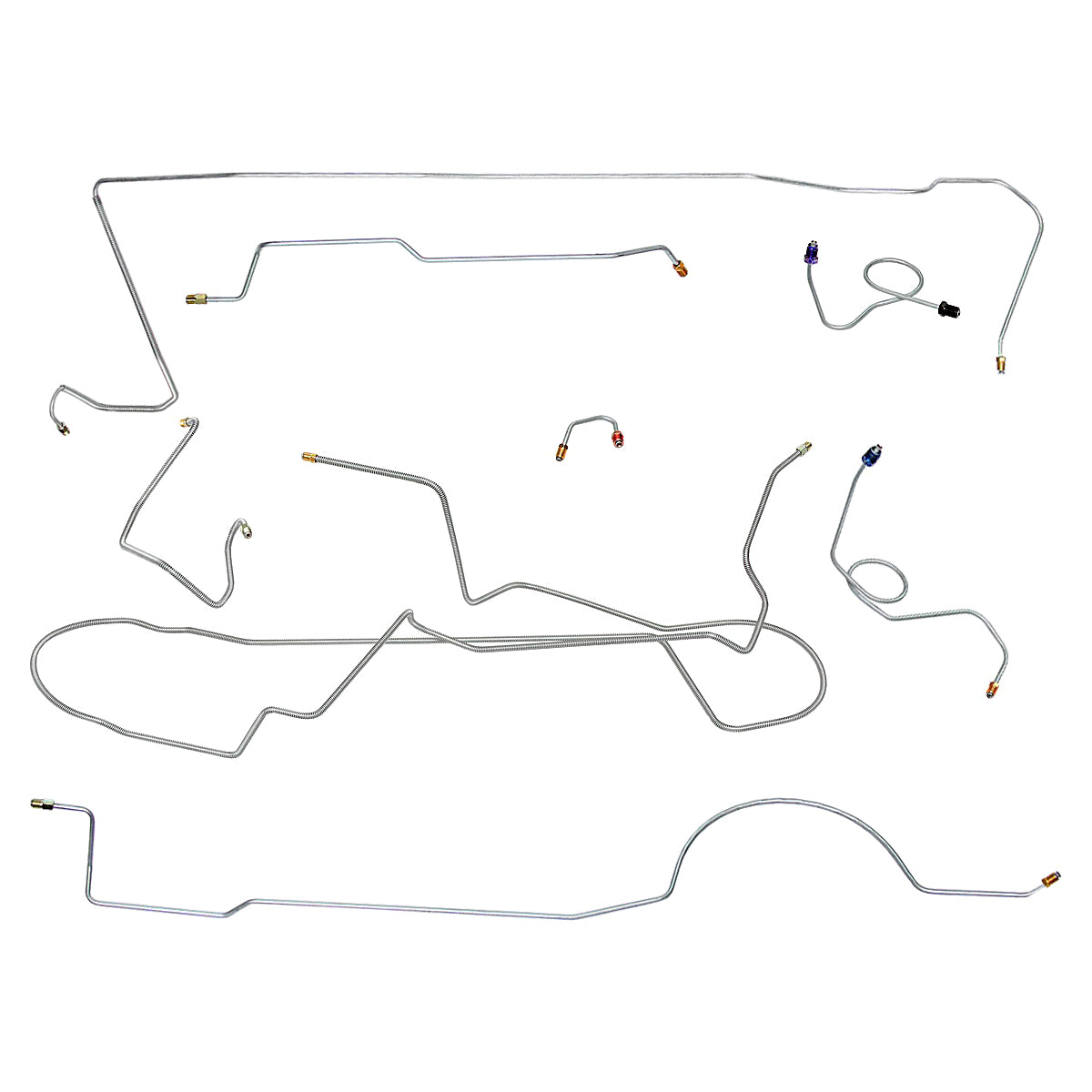 1970 Plymouth Cuda One-Piece F to R Power Disc Brake Line Kit 8pc, Stainless