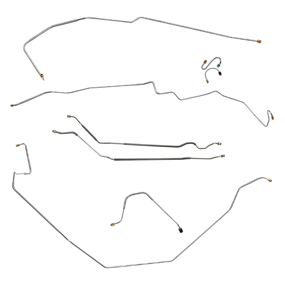 1968 Pontiac Firebird Complete Manual Drum Brake Line Kit 8pc, 2pc Front to Rear, Stainless