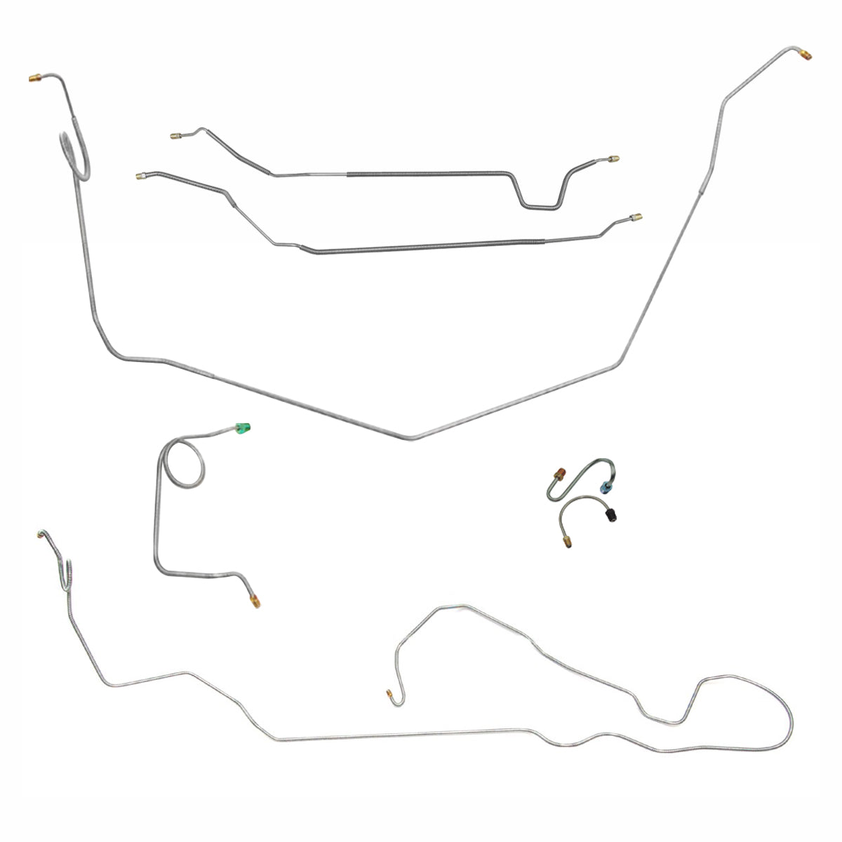 1969 Pontiac Firebird TA Complete Power Drum Brake Line Kit 7pc, 1pc Front to Rear, Stainless
