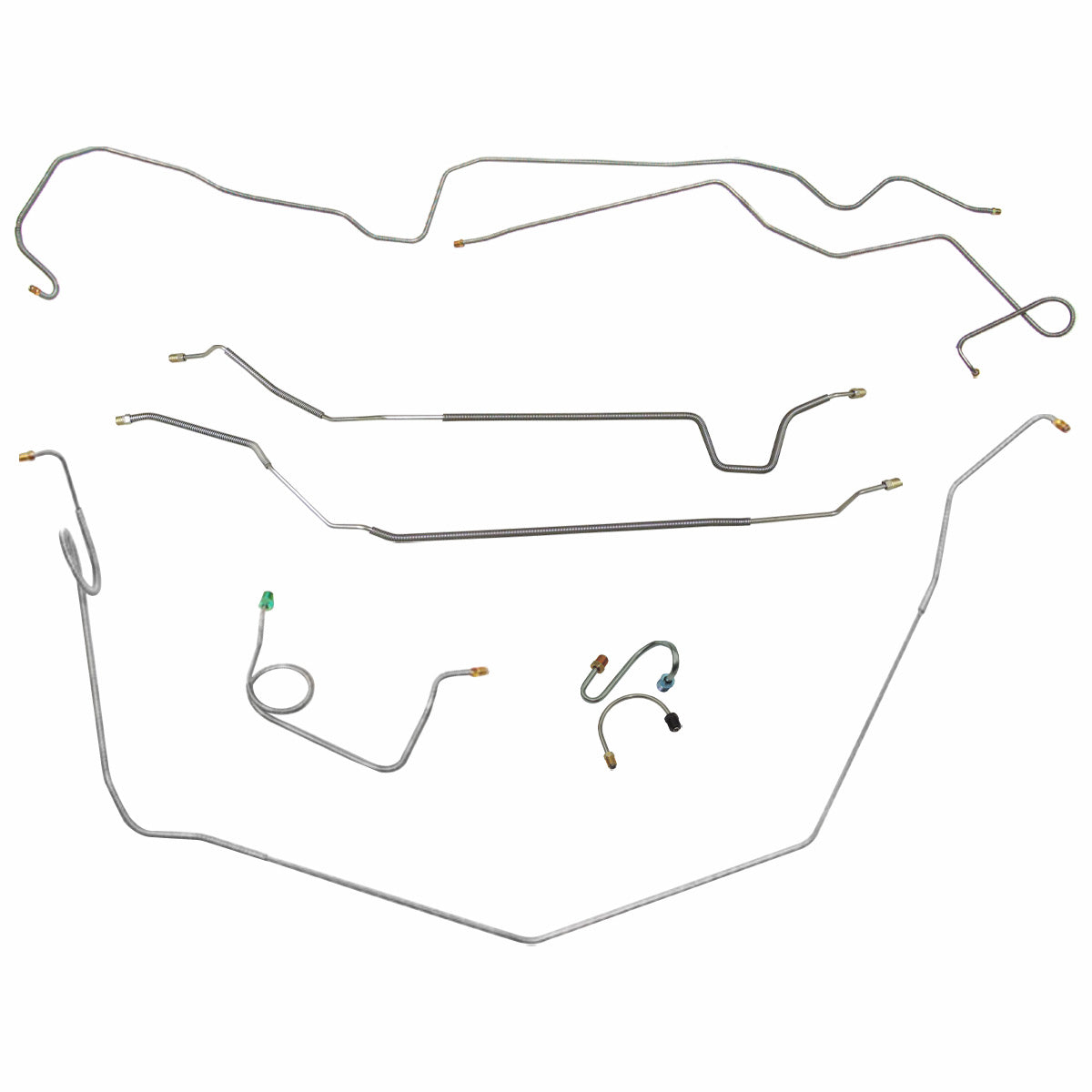1969 Pontiac Firebird TA Complete Manual Drum Brake Line Kit 8pc, 2pc Front to Rear, Stainless