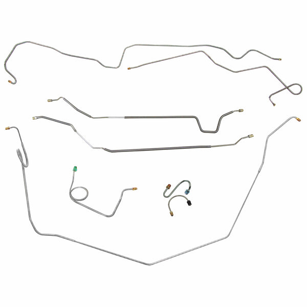 1969 Pontiac Firebird TA Complete Manual Drum Brake Line Kit 8pc, 2pc Front to Rear, Stainless