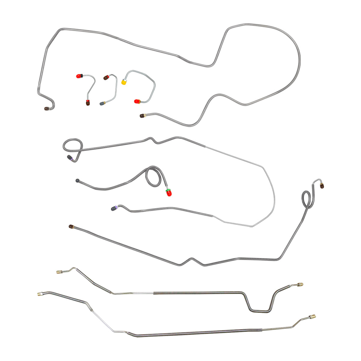 1969 Pontiac Firebird Power Disc Full Brake Line Kit 9pc, 2pc Front to Rear, Stainless