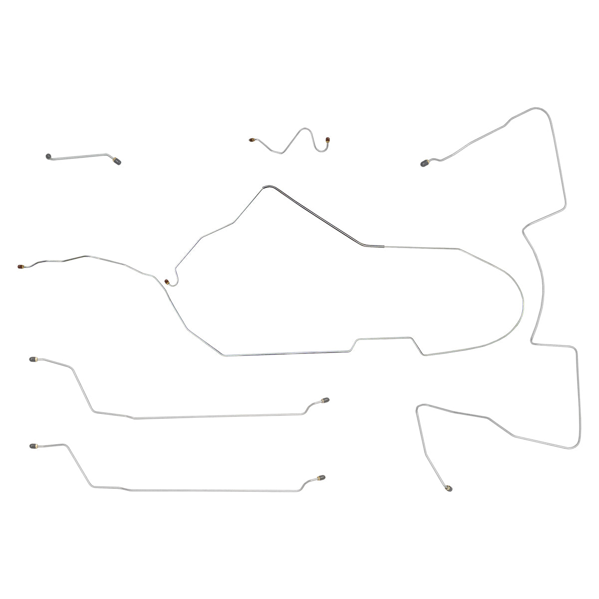 1965 Pontiac GTO Tempest LeMans Hardtop V8 Front-Port Master Manual Drum Brake Line Kit 6pc Stainless