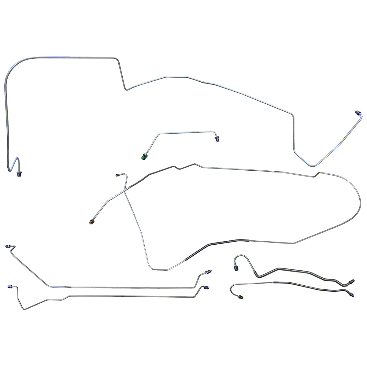1967 Pontiac GTO Tempest LeMans Hardtop V8 AT Manual Drum Complete Brake Line Kit 7pc, Stainless