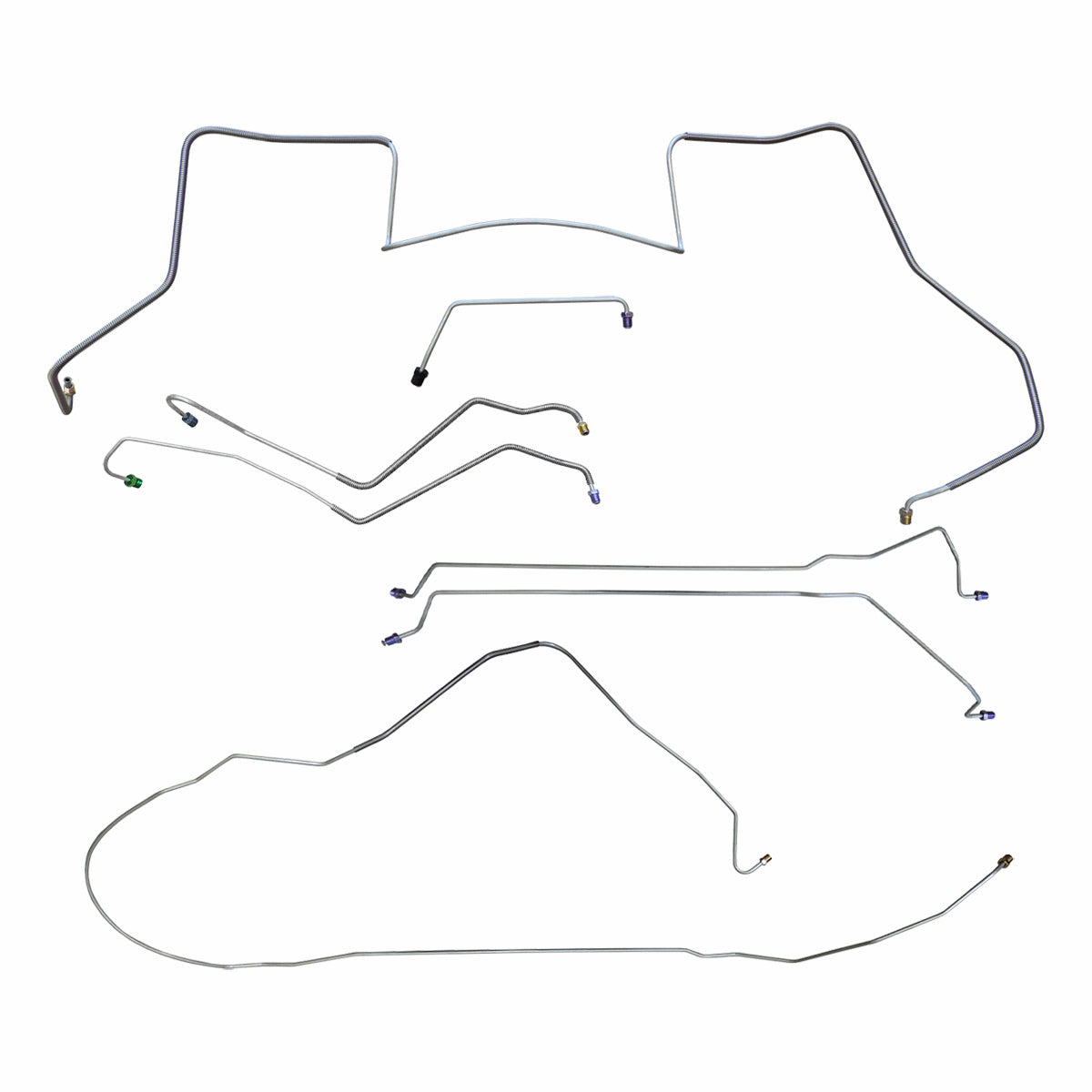 1967 Pontiac GTO Tempest LeMans Complete Power Drum Brake Line Kit 7pc, V8, Conv, H.O. Ram Air Exhaust, Stainless