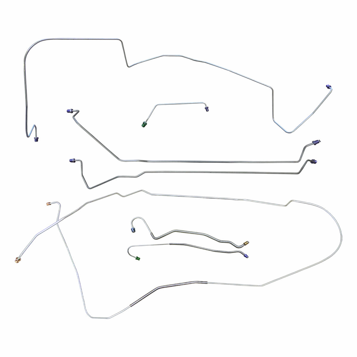 1967 Pontiac GTO Tempest LeMans Hardtop V8 w/MT Manual Drum Brake Line Kit 7pc, Stainless