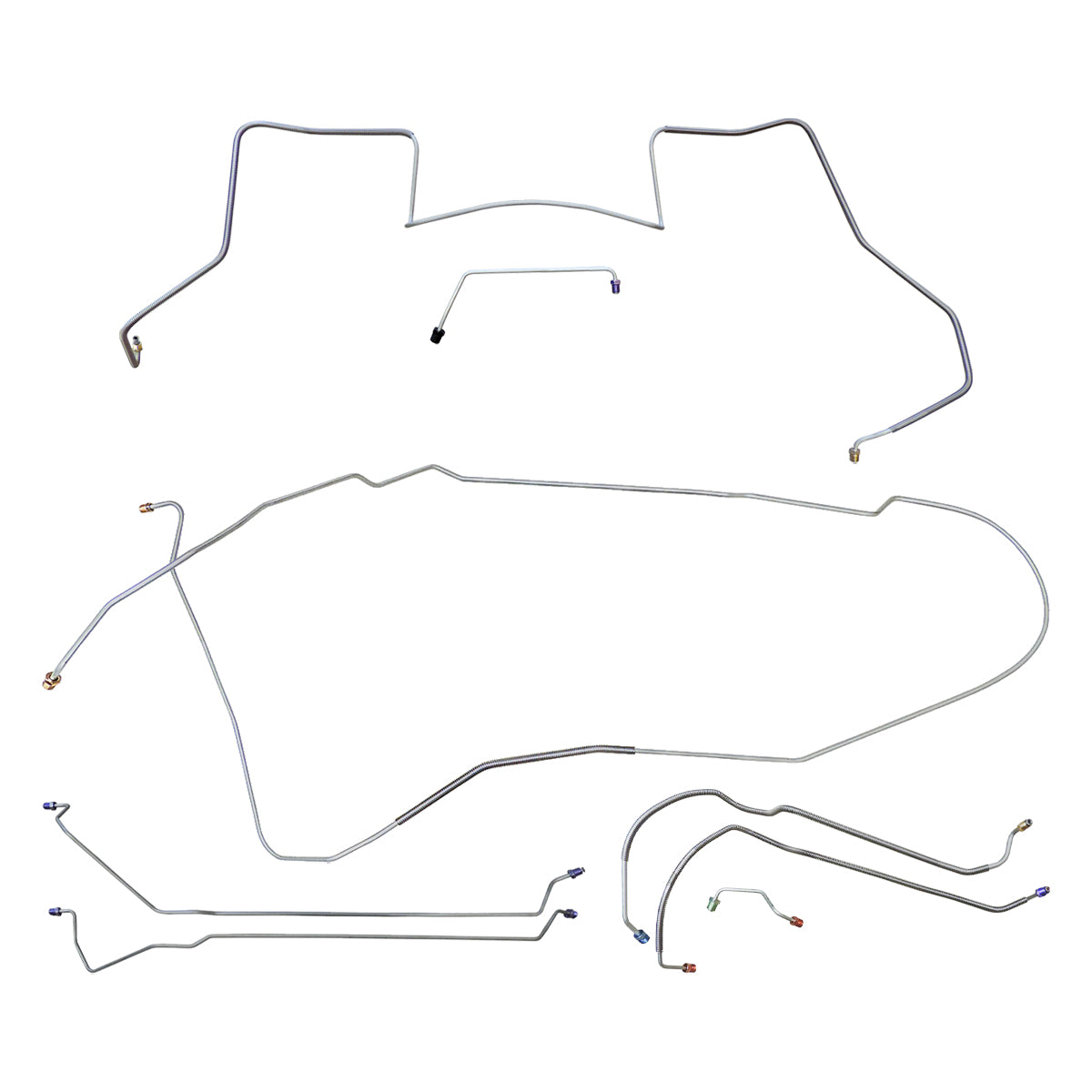 Late 1967 Pontiac GTO LeMans Power Disc Brake Line Kit 8pc, HDT, Valve Lt of M/C, H.O. Ram Air Exhaust, Stainless