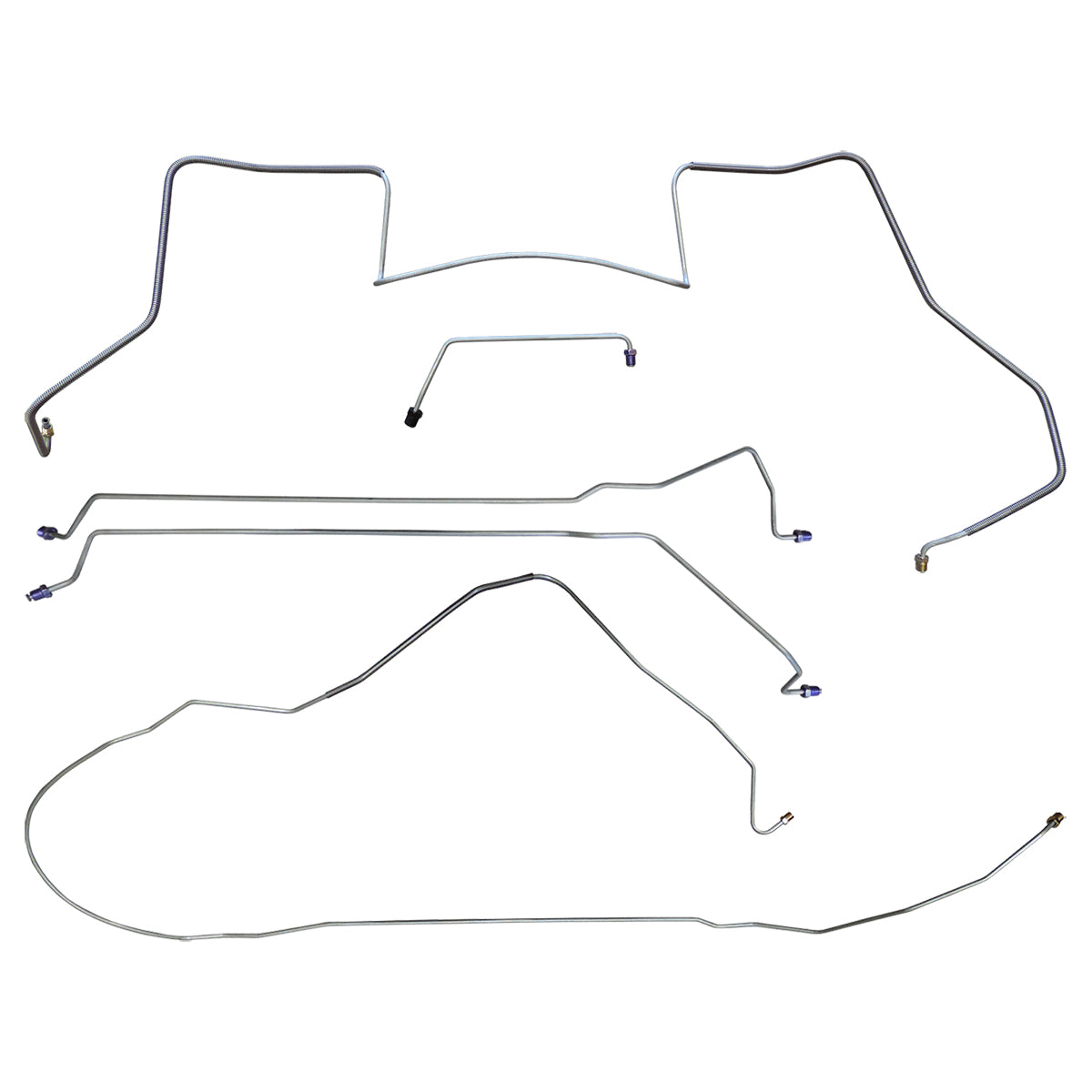 Early 1967 Pontiac GTO LeMans Power Disc Brake Line Kit 8pc,Conv, Valve Rt of M/C, H.O. Ram Air Stainless