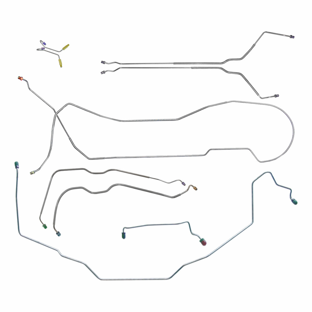 1969 Pontiac GTO Tempest LeMans Hardtop Power Drum Brake Line Kit With Wheel Lines 9pc, Stainless