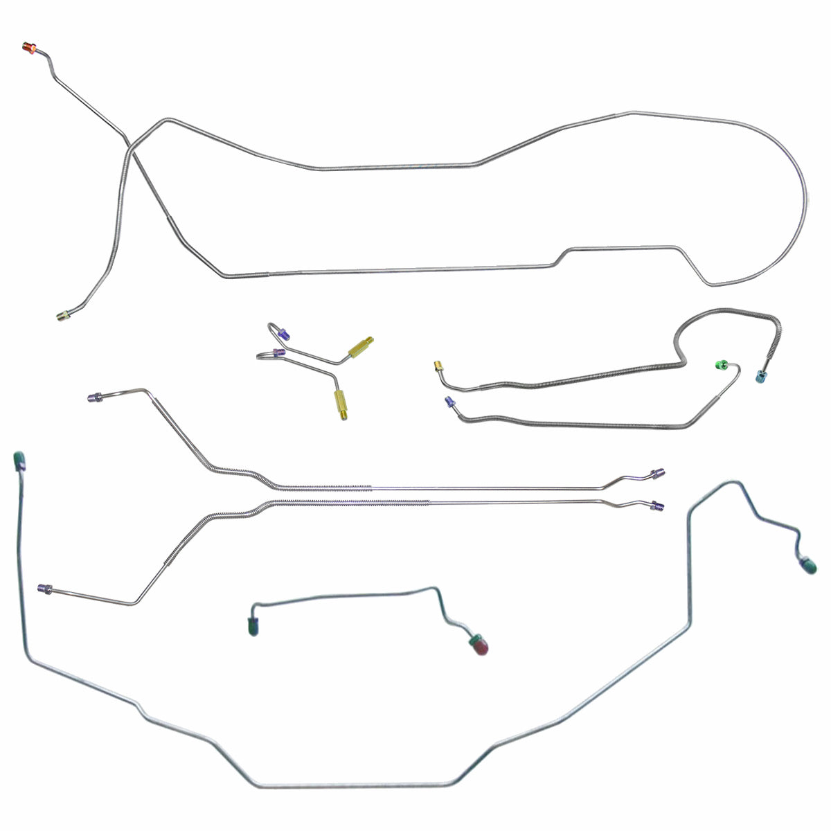 1969 Pontiac GTO Tempest LeMans Hardtop Manual Drum Brake Line Kit w/GTO Wheel Lines 9pc, Stainless