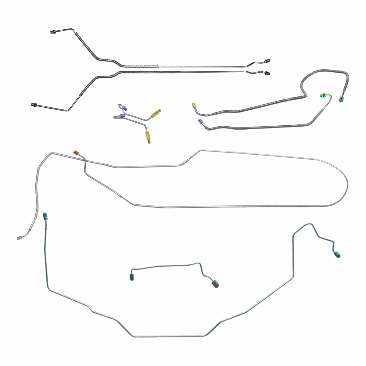 1969 Pontiac GTO/Tempest/LeMans Convertible Manual Drum Brake Line Kit w/Wheel Lines 9pc, Stainless