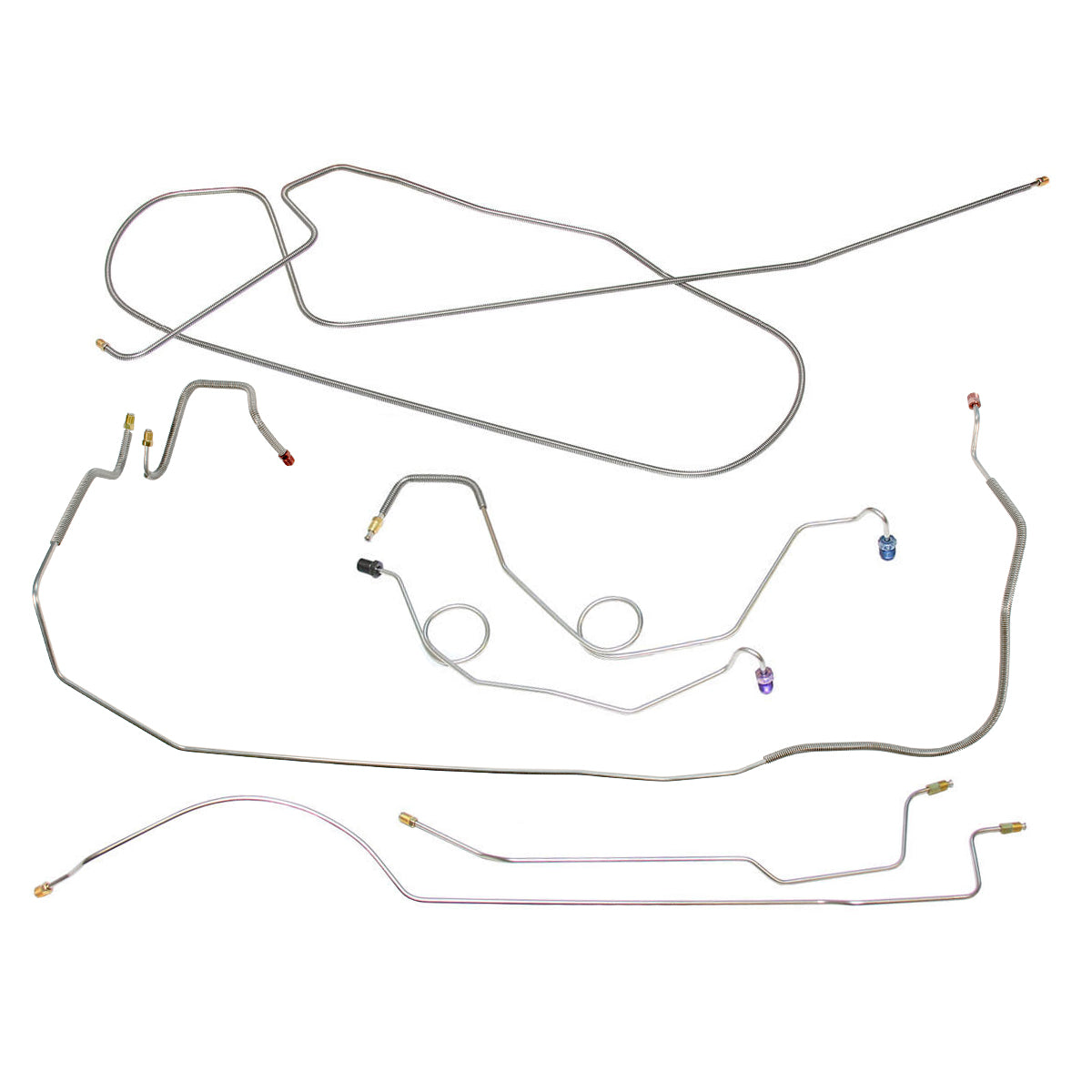 1967 Plymouth Belvedere/GTX/Satellite w/Straight Right Front, 8 3/4 Rear Power Drum Brake Line Kit 7pc, Stainless