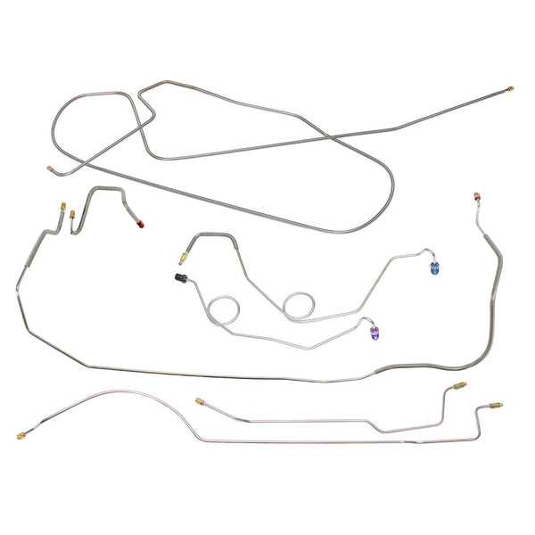 1967 Plymouth Belvedere/GTX/Satellite w/Straight Right Front, 8 3/4 Rear Power Drum Brake Line Kit 7pc, Stainless