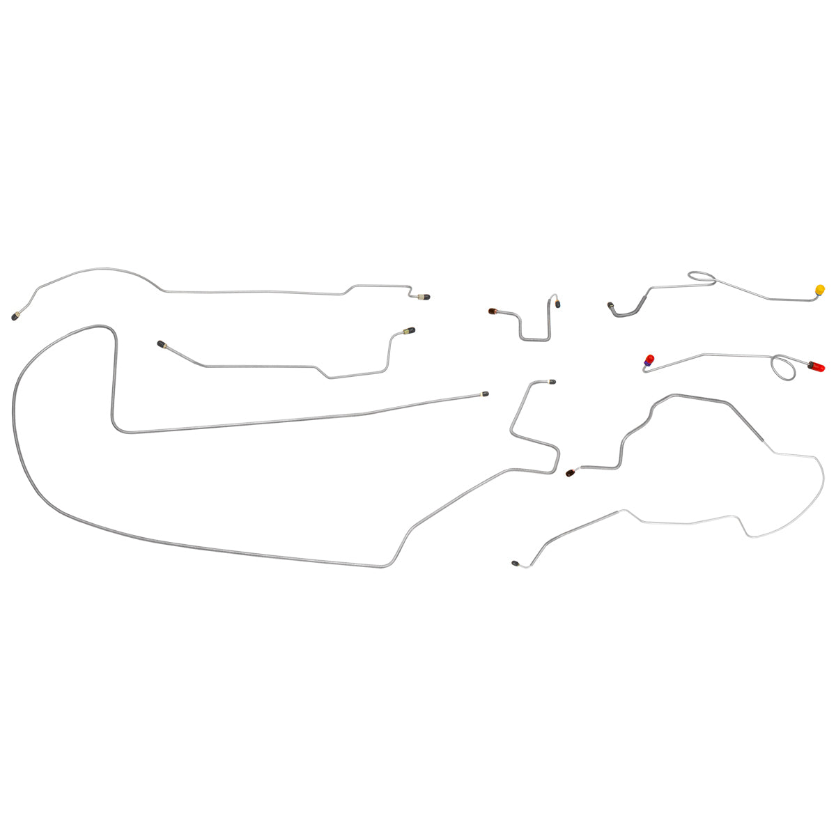 1968-69 Plymouth B-Body Power Drum Brake Line Kit One-Piece F to R, Left-Port M/C, 8 3/4 Axle 7pc, Stainless