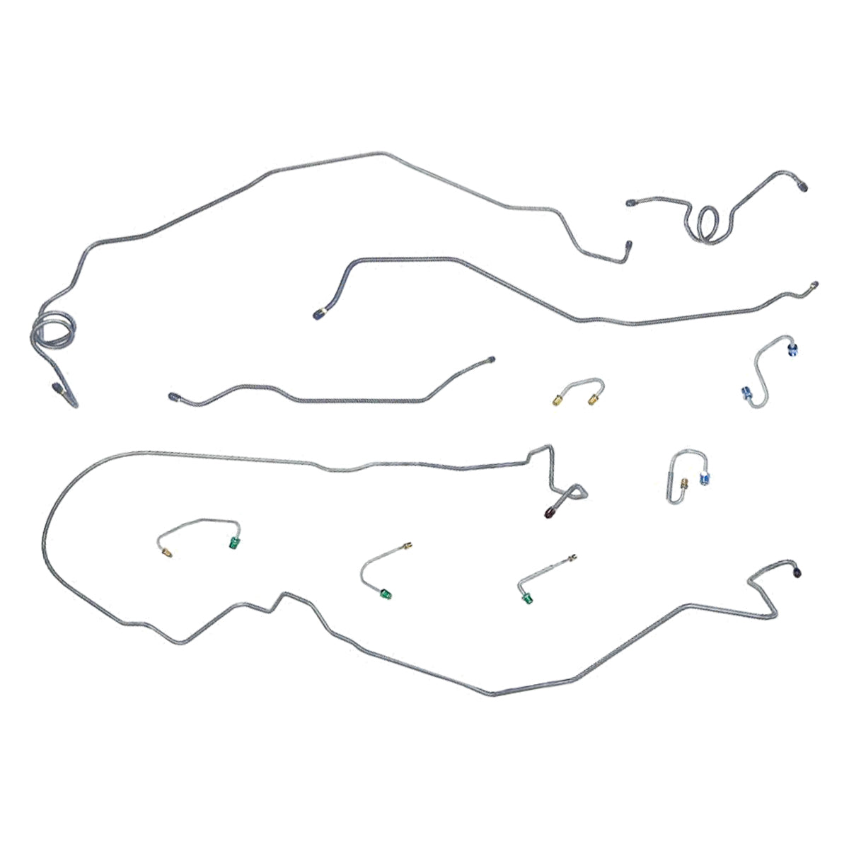 1970 Plymouth B-Body Left-Port Master 1pc F to R, 8 3/4 Rear Manual Drum Complete Brake Line Kit 7pc Stainless