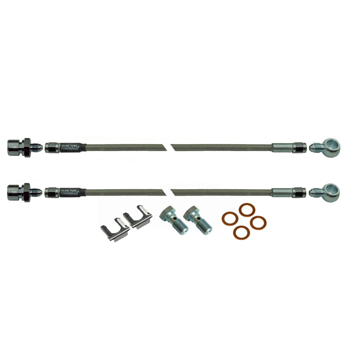 Pair Of Stainless Steel Flex Hose 21" 3/8-24" Female To 7/16-20" Banjo And Bolts