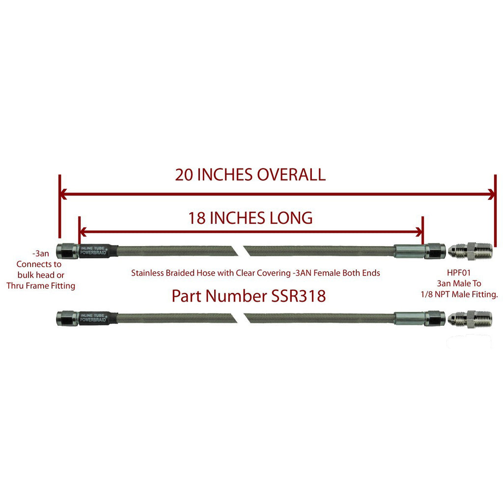 Pair Of Stainless Steel Flex Hose 18" 3an Female to 1/8" Pipe Male