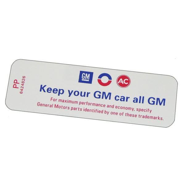 Keep Your GM All Gm Air Cleaner Decal - 1971 Air Cleaner  Decal RC All V8 4bbl