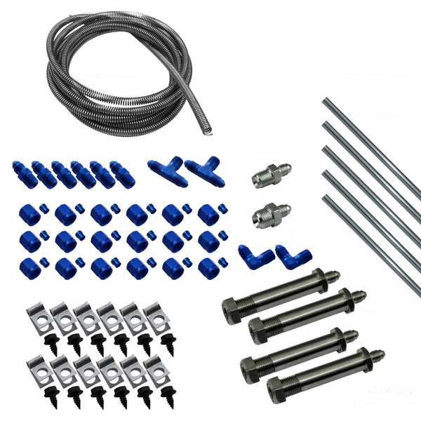DIY Brake Plumbing Kit With Tube Thru Frame Aluminum -3AN Fittings And Hardware OE Steel