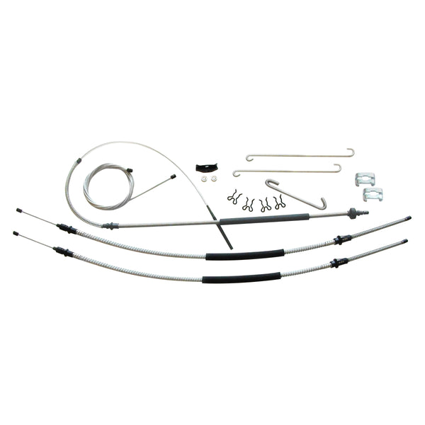 1973-77 Cutlass/442 T400 Complete Brake Cable Kit. Kit Includes:Front, Inter, Rear Cables, Large Hook, Small Hooks, Connectors, Equalizer, & Clips, OE Steel